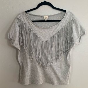 Women’s Cover Stitched Gray Fringe Tee